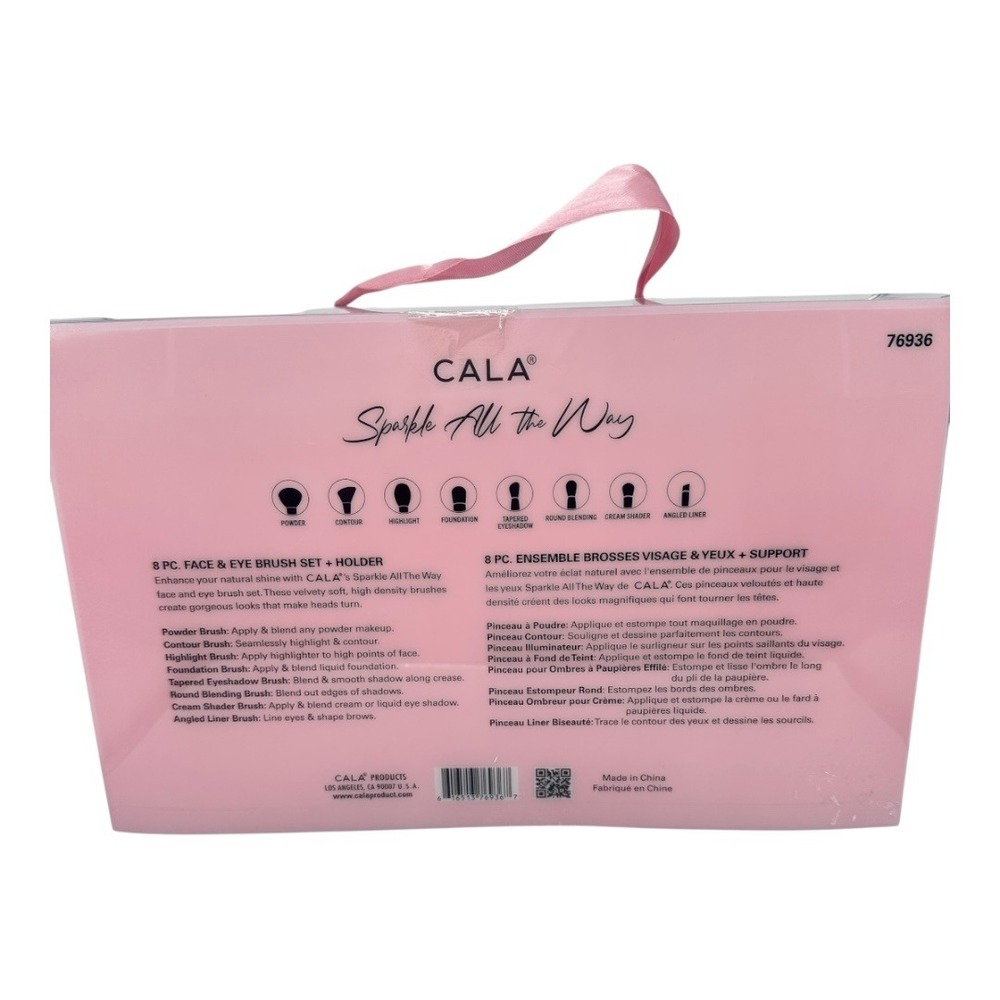 CALA 8 Pc Face & Eye Brush Set w Holder Pink Sparkle NIB - Picture 9 of 11